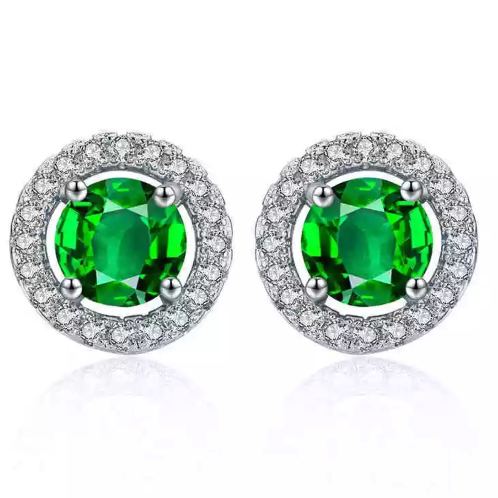 Green CZ Crystals Stud Earrings NEW
